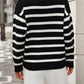 Striped Knit Jumper with Polo Collar and V Neckline