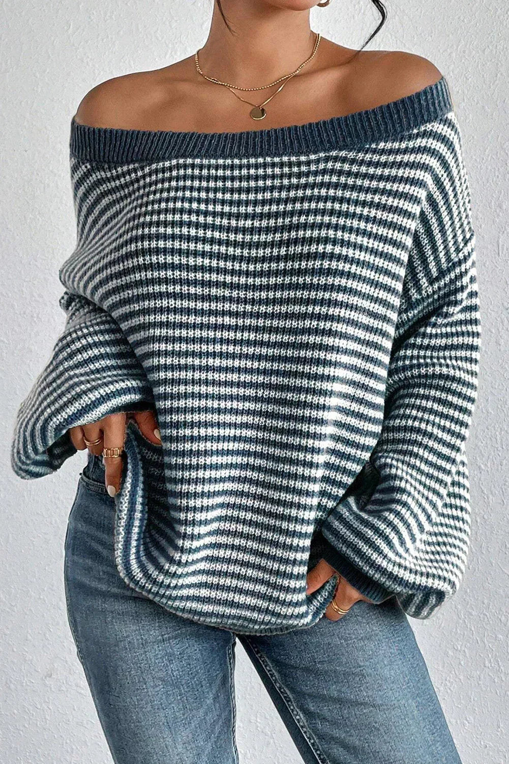 Striped Off-Shoulder Jumper