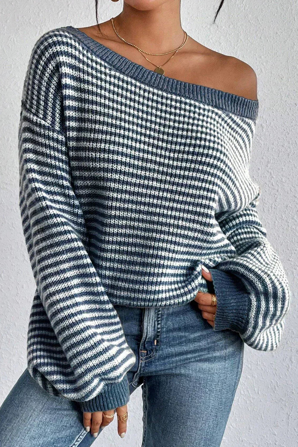 Striped Off-Shoulder Jumper
