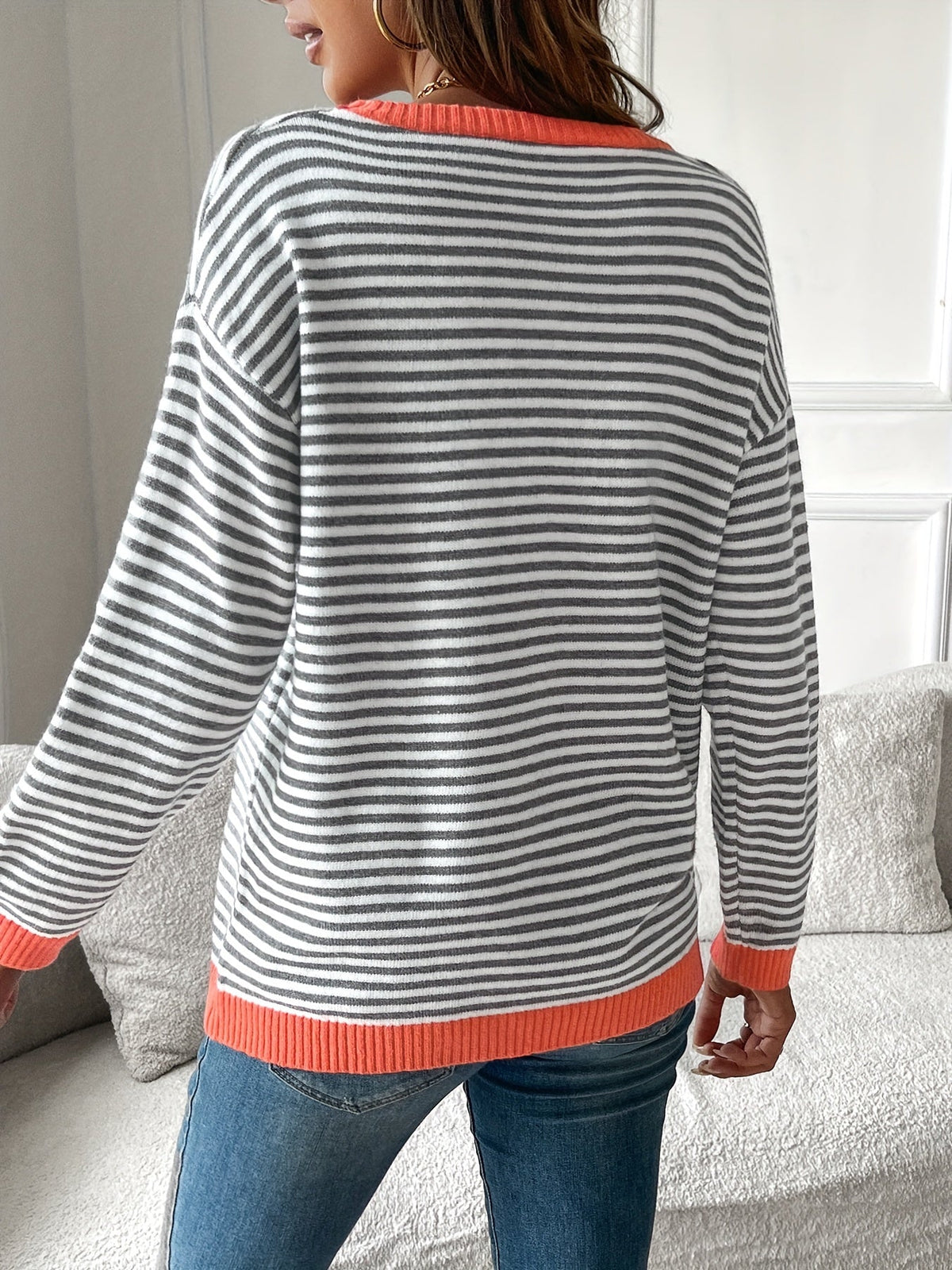 Coral Trim Striped Jumper
