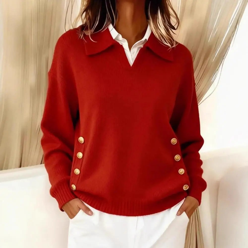Gold Side Button V-Neck Jumper