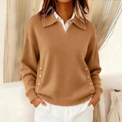 Gold Side Button V-Neck Jumper