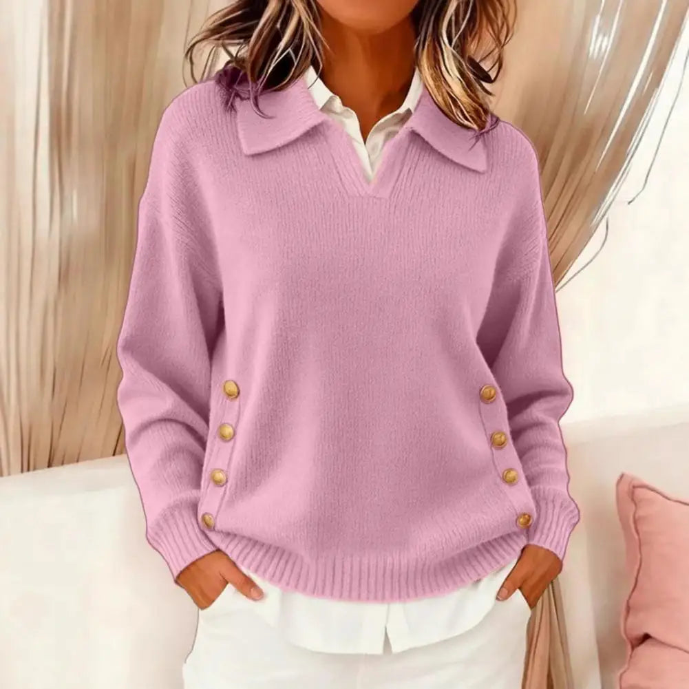 Gold Side Button V-Neck Jumper