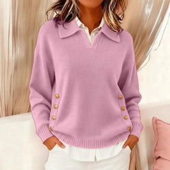 Gold Side Button V-Neck Jumper