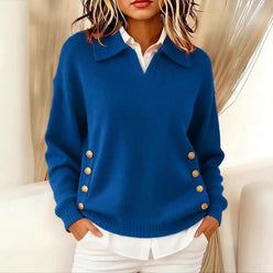 Gold Side Button V-Neck Jumper
