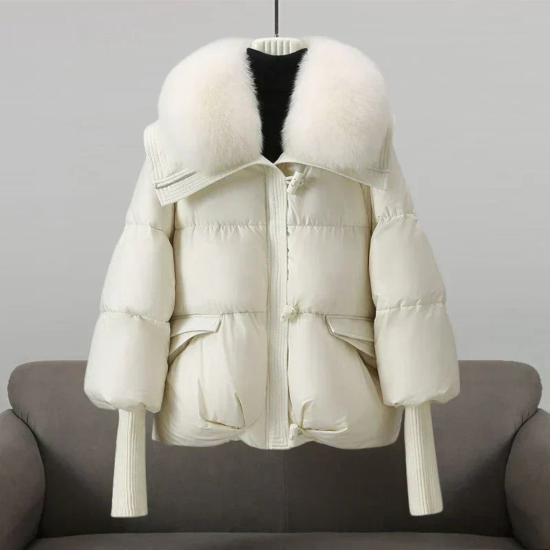 Coat Polyester Padded with Wide Faux Fur Collar and Ribbed Cuffs
