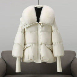 Coat Polyester Padded with Wide Faux Fur Collar and Ribbed Cuffs