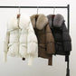 Coat Polyester Padded with Wide Faux Fur Collar and Ribbed Cuffs
