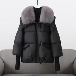 Coat Polyester Padded with Wide Faux Fur Collar and Ribbed Cuffs