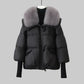 Coat Polyester Padded with Wide Faux Fur Collar and Ribbed Cuffs