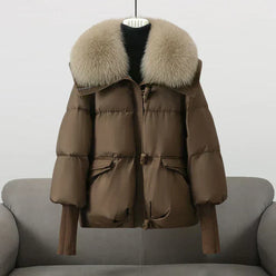 Coat Polyester Padded with Wide Faux Fur Collar and Ribbed Cuffs