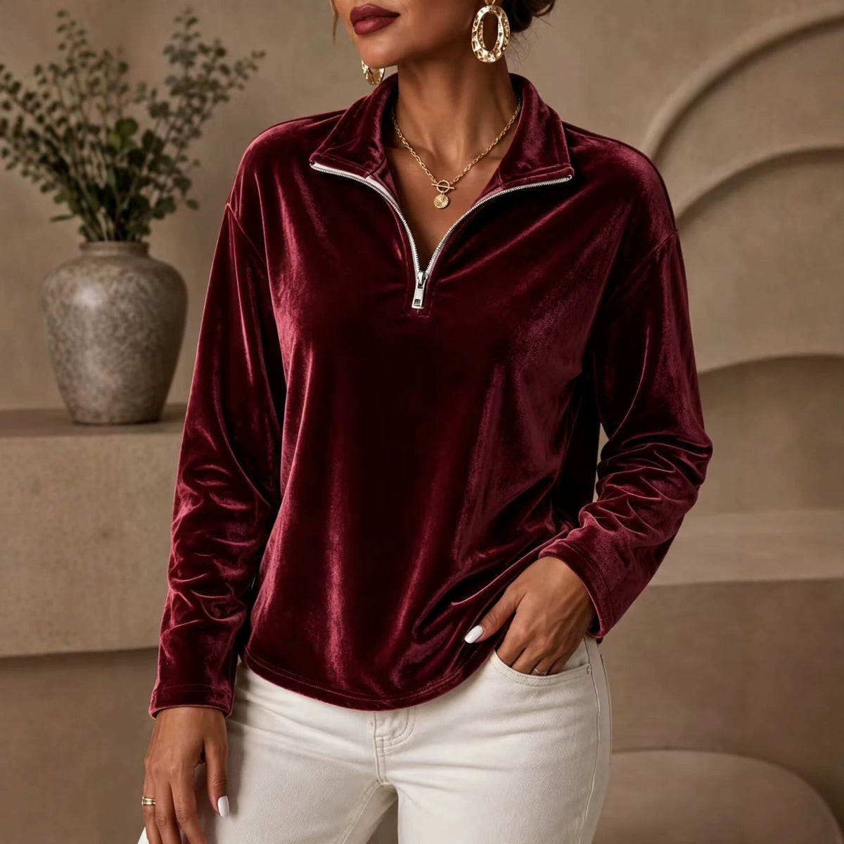 Velvet Half-Zip Top