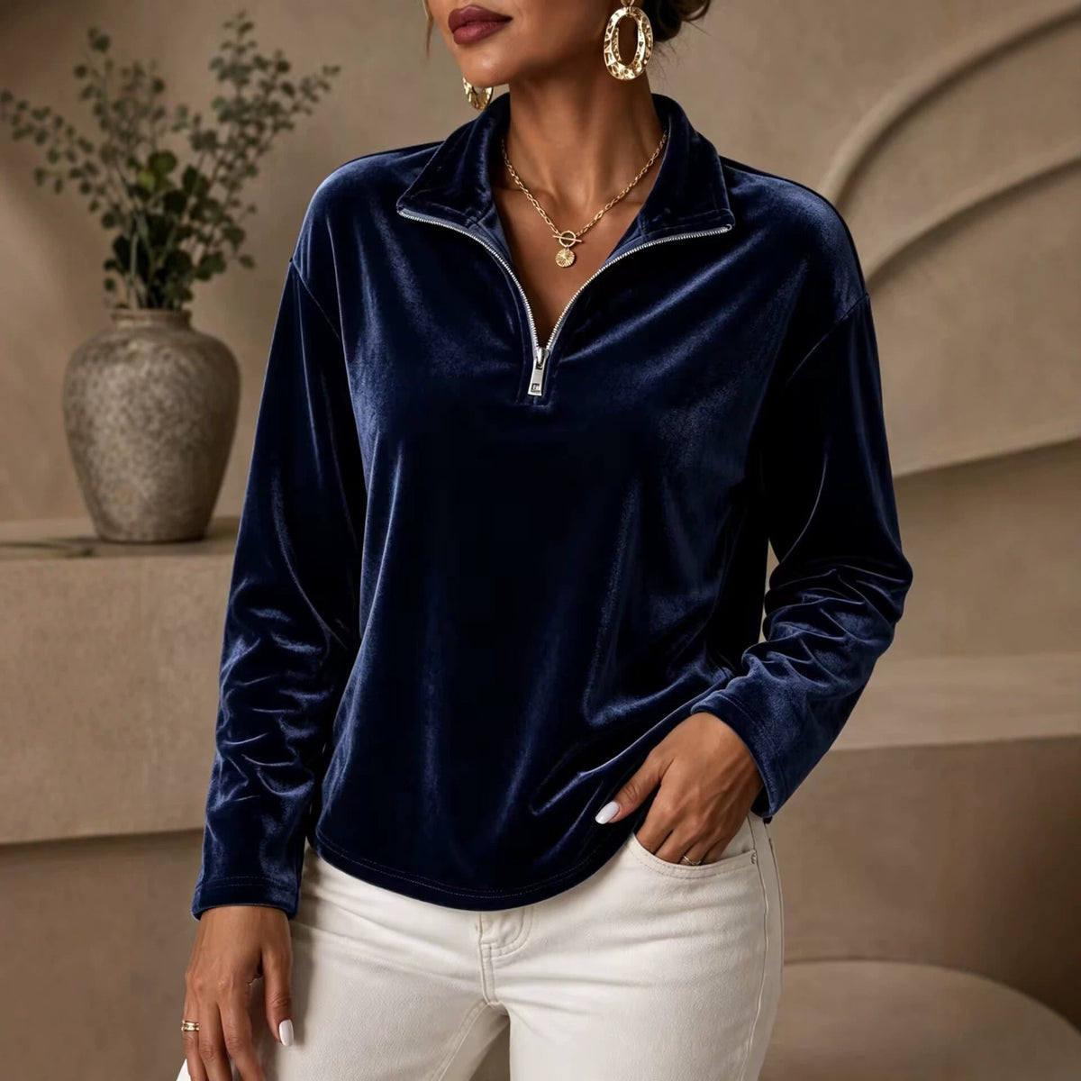 Velvet Half-Zip Top