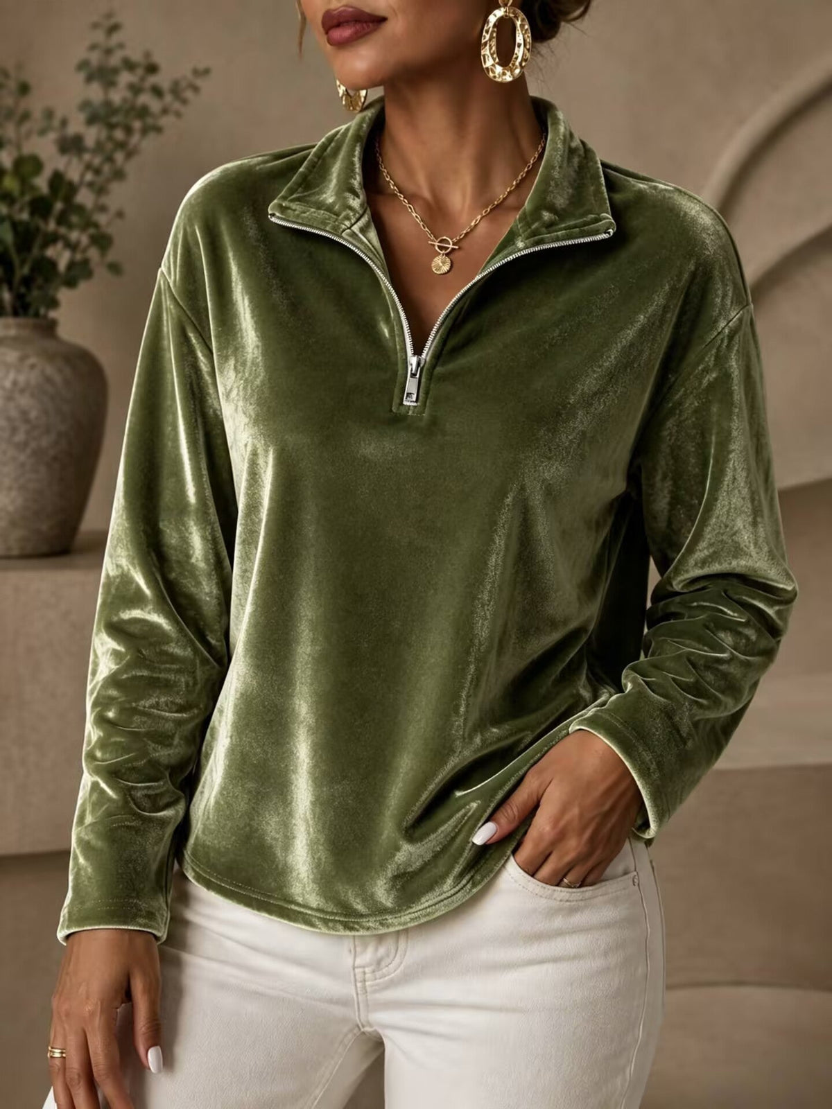 Velvet Half-Zip Top