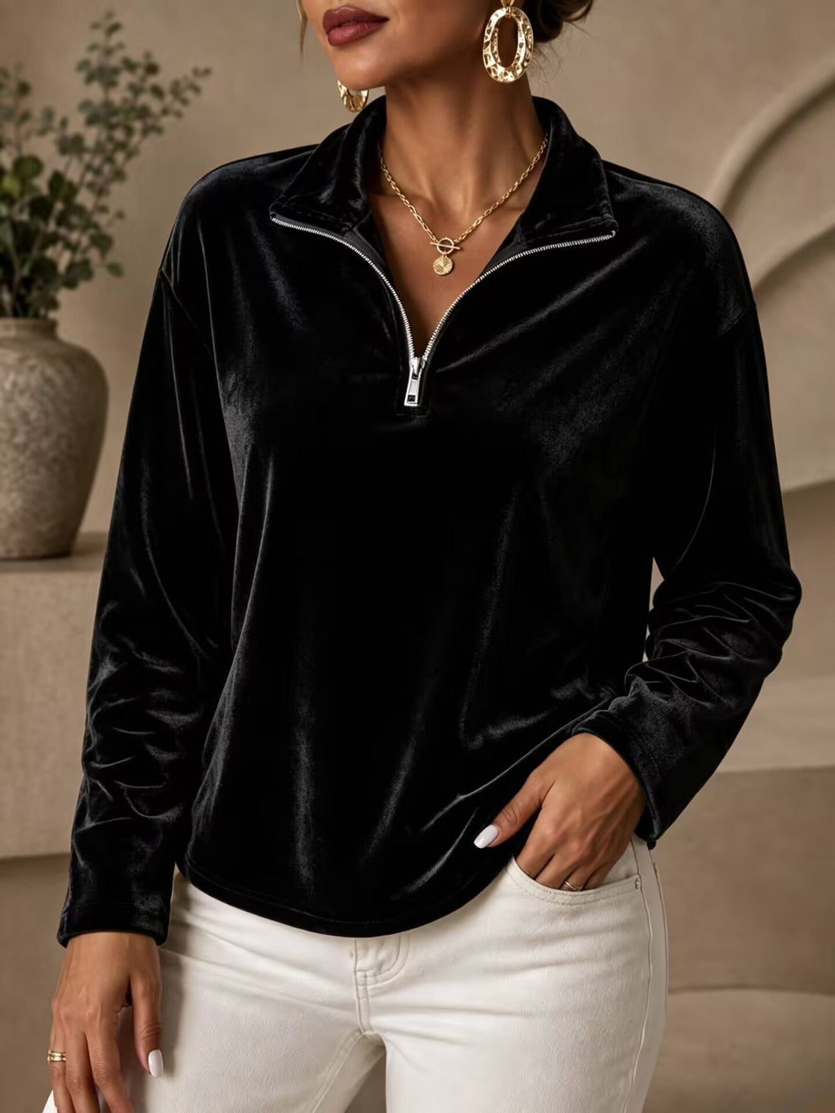 Velvet Half-Zip Top
