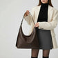 Hobo Bag Grained Faux Leather with Buckle Strap for 14-Inch Laptop