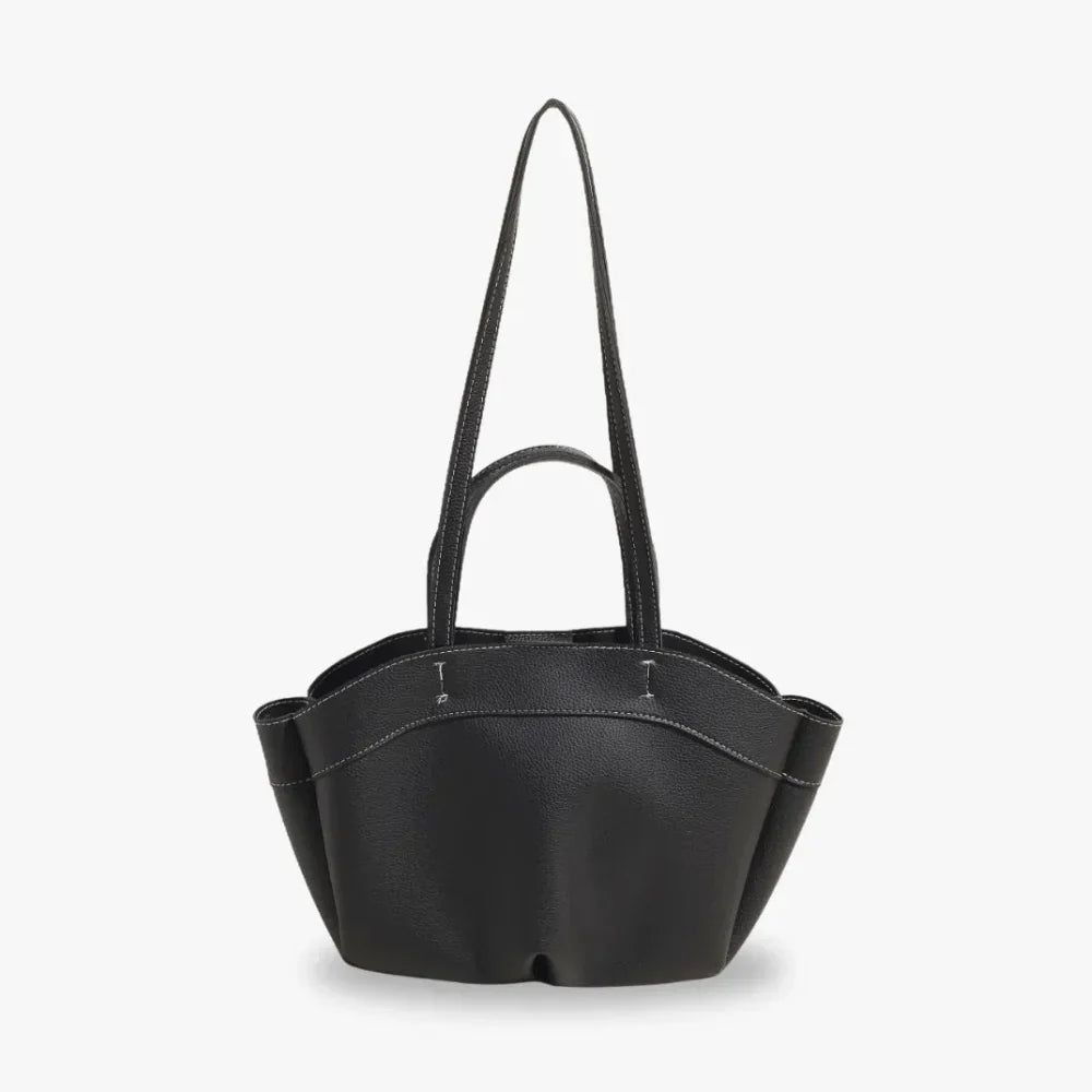 Tote Bag Grained Faux Leather with Removable Pouch and Topstitching