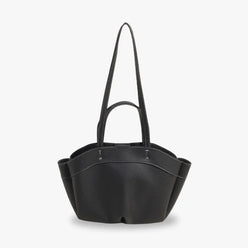 Tote Bag Grained Faux Leather with Removable Pouch and Topstitching