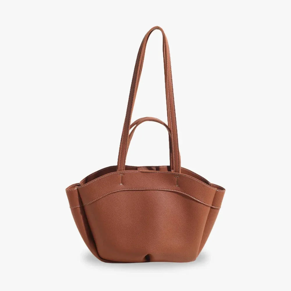 Tote Bag Grained Faux Leather with Removable Pouch and Topstitching