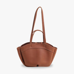 Tote Bag Grained Faux Leather with Removable Pouch and Topstitching