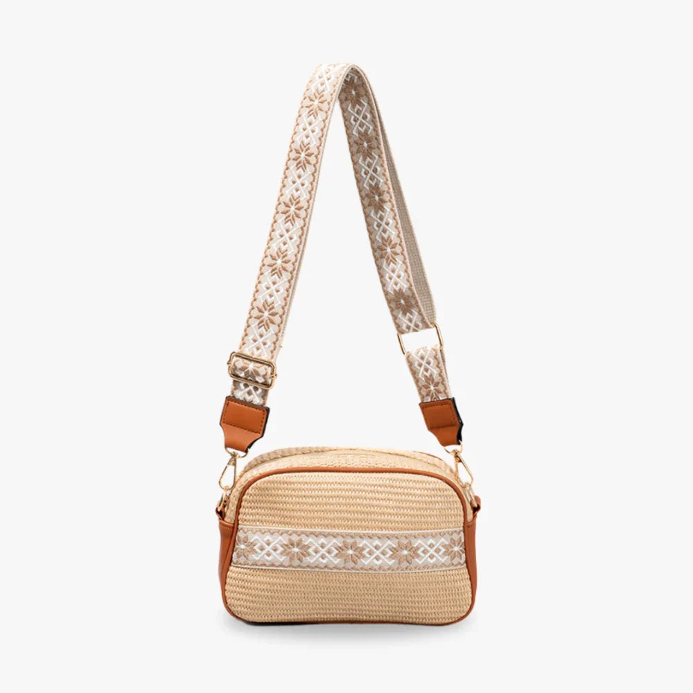 Crossbody Bag Straw Faux Leather with Adjustable Strap