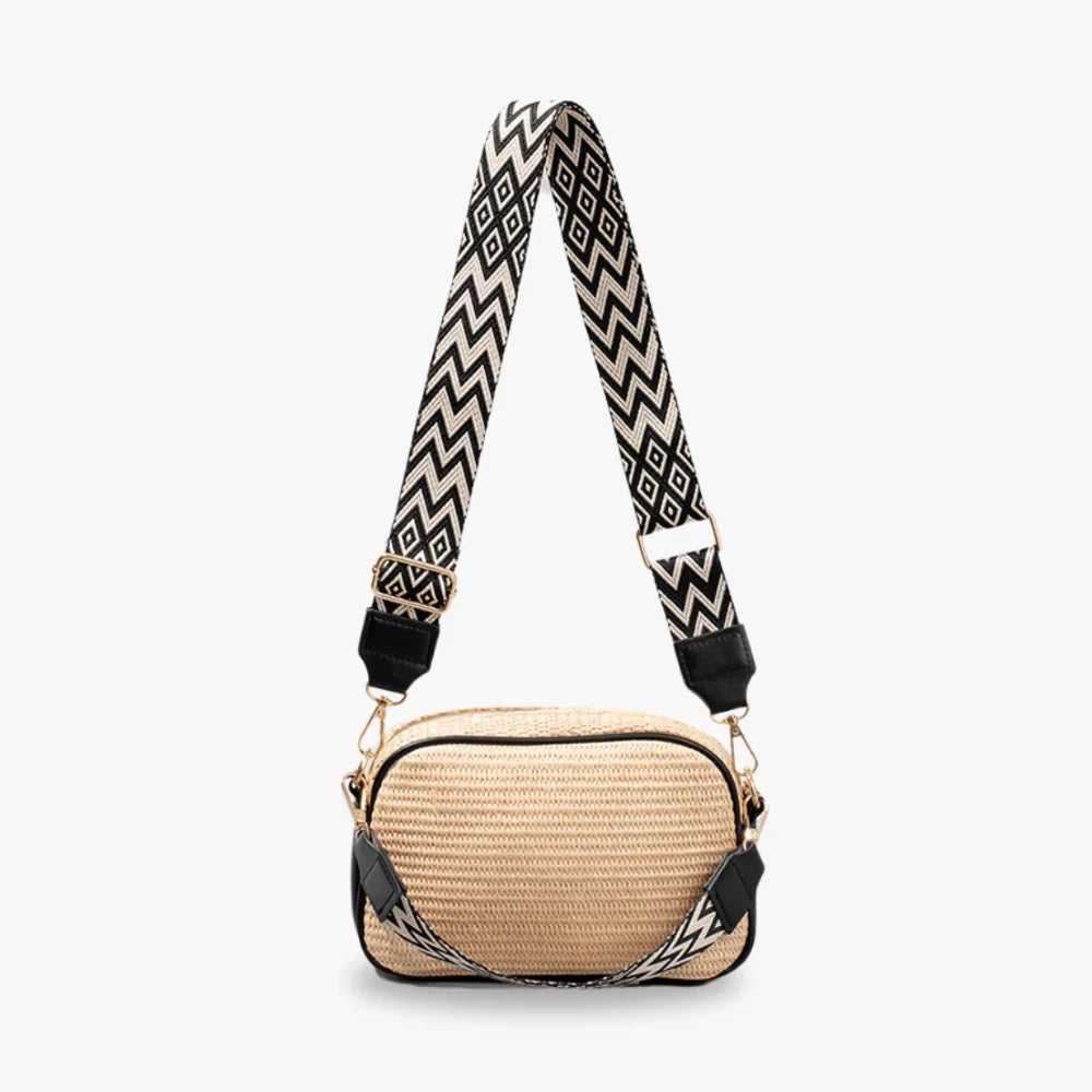 Crossbody Bag Straw Faux Leather with Adjustable Strap