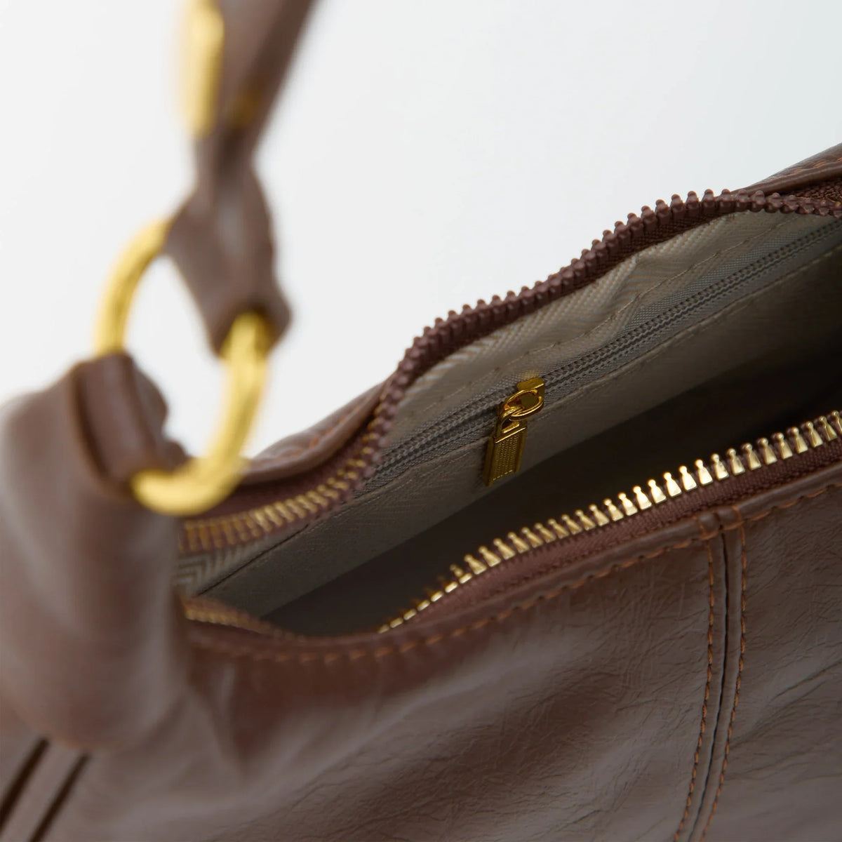 Crossbody Bag Faux Leather with Zip and Snap-Adjustable Strap