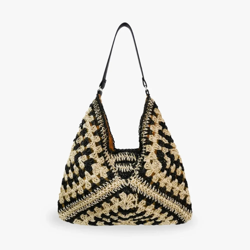 Tote Bag Straw with Faux Leather Details and Magnetic Snap