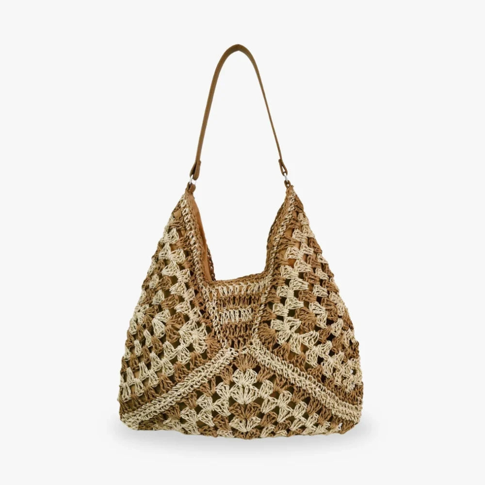 Tote Bag Straw with Faux Leather Details and Magnetic Snap