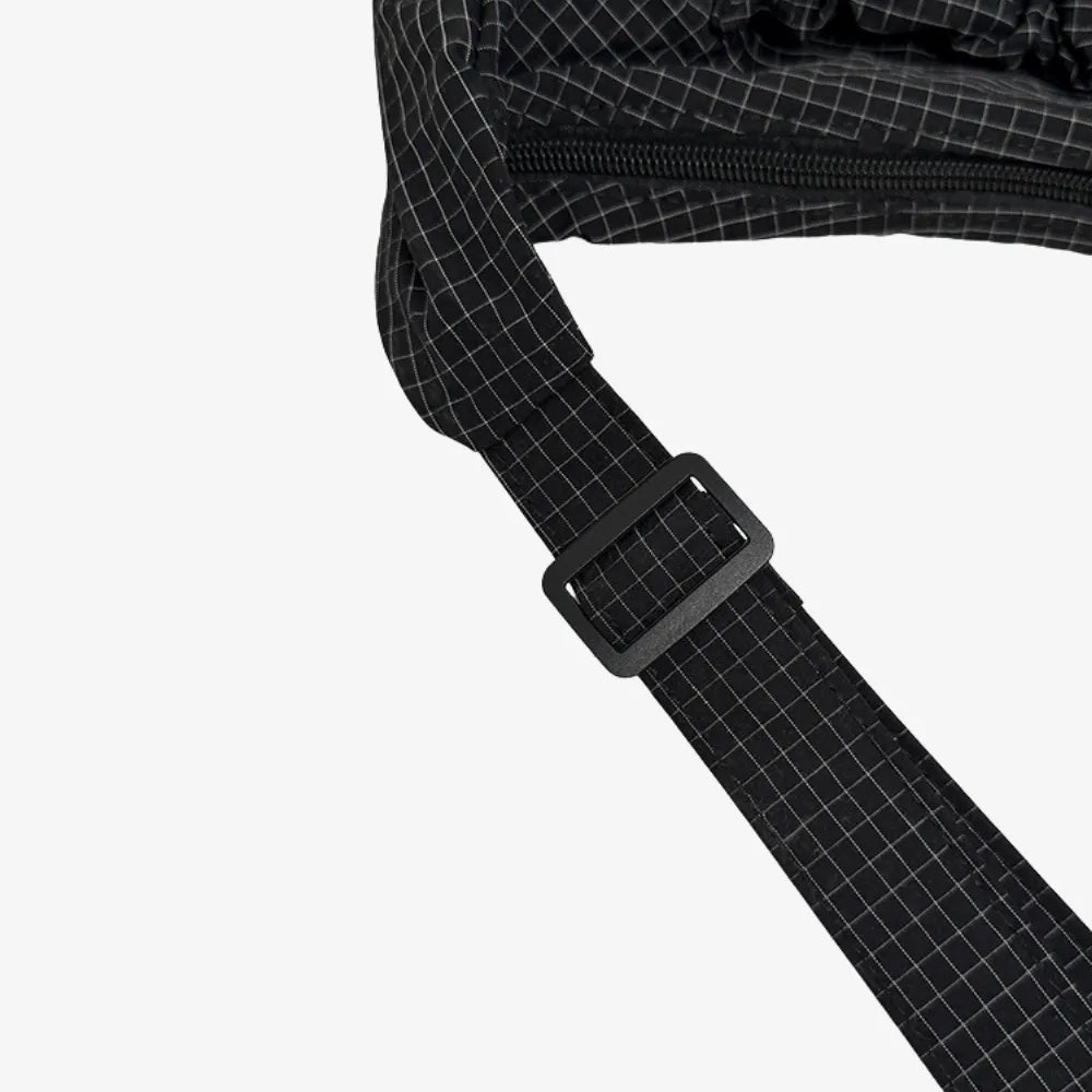 Crossbody Bag Checkered Nylon Polyester with Drawstring Front Pocket