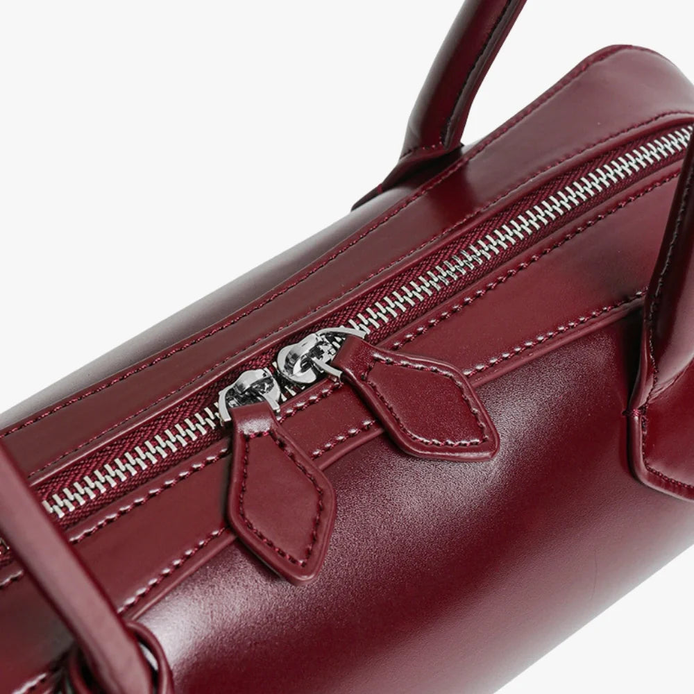 Shoulder Bag Genuine Leather with Top Zip and Slim Handles