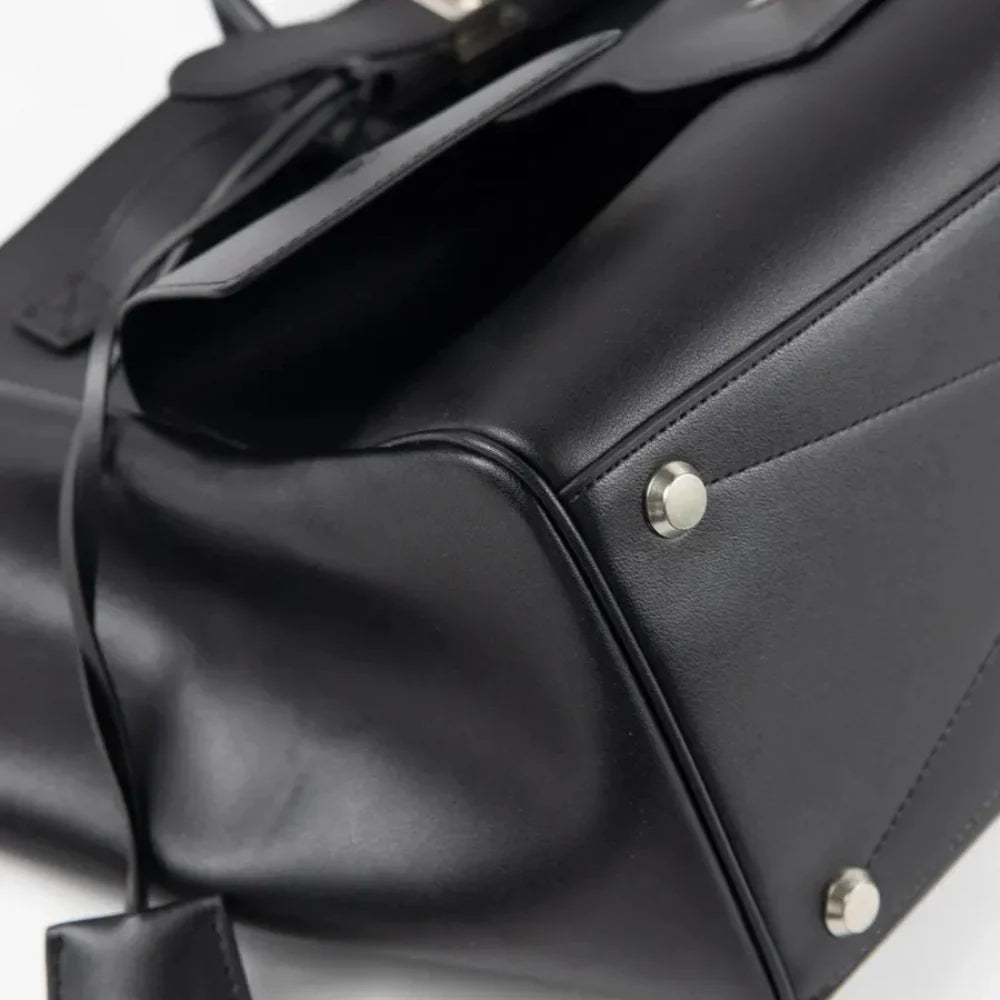 Tote Bag Faux Leather with Side Snap Buttons for 15-Inch Laptop