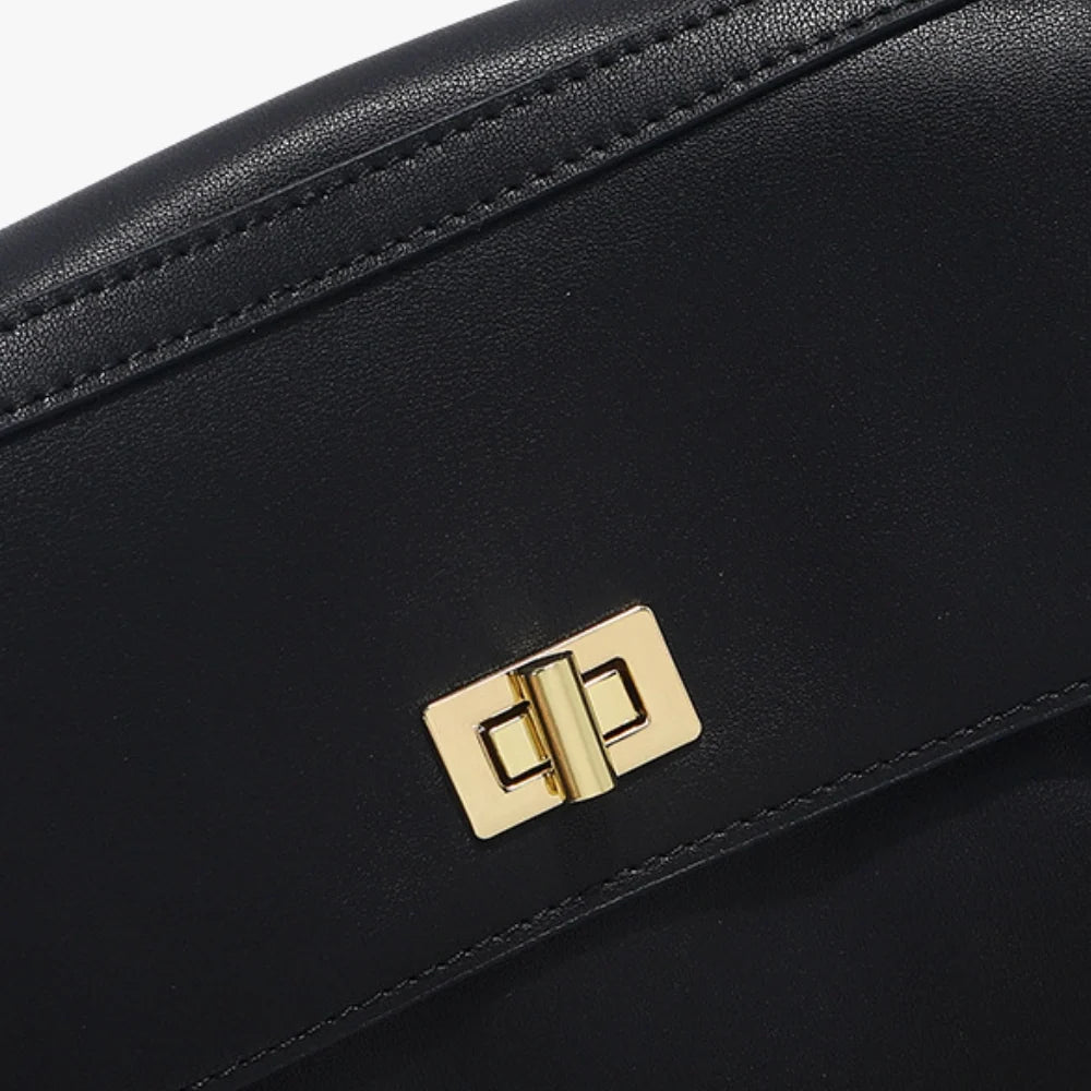Shoulder Bag Genuine Leather with Turn-Lock Flap and Top Handle