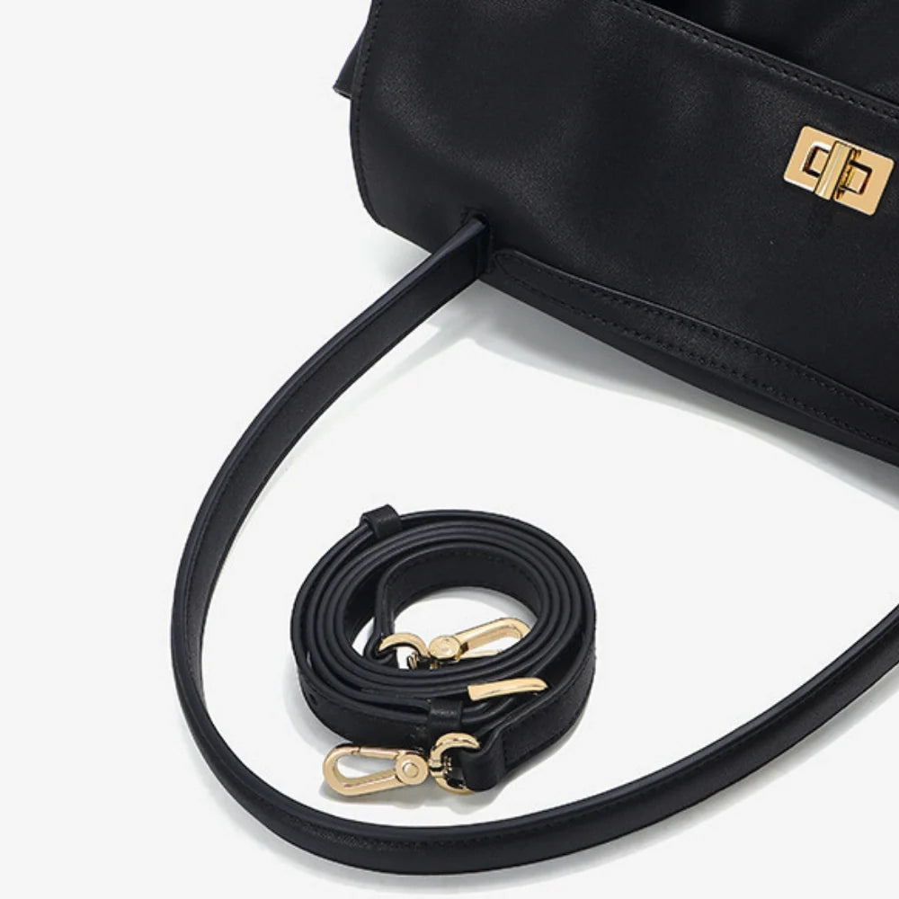 Shoulder Bag Genuine Leather with Turn-Lock Flap and Top Handle