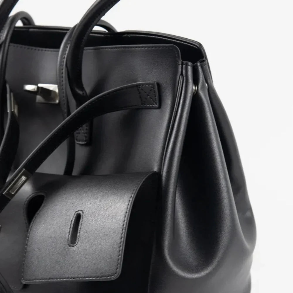 Tote Bag Faux Leather with Side Snap Buttons for 15-Inch Laptop