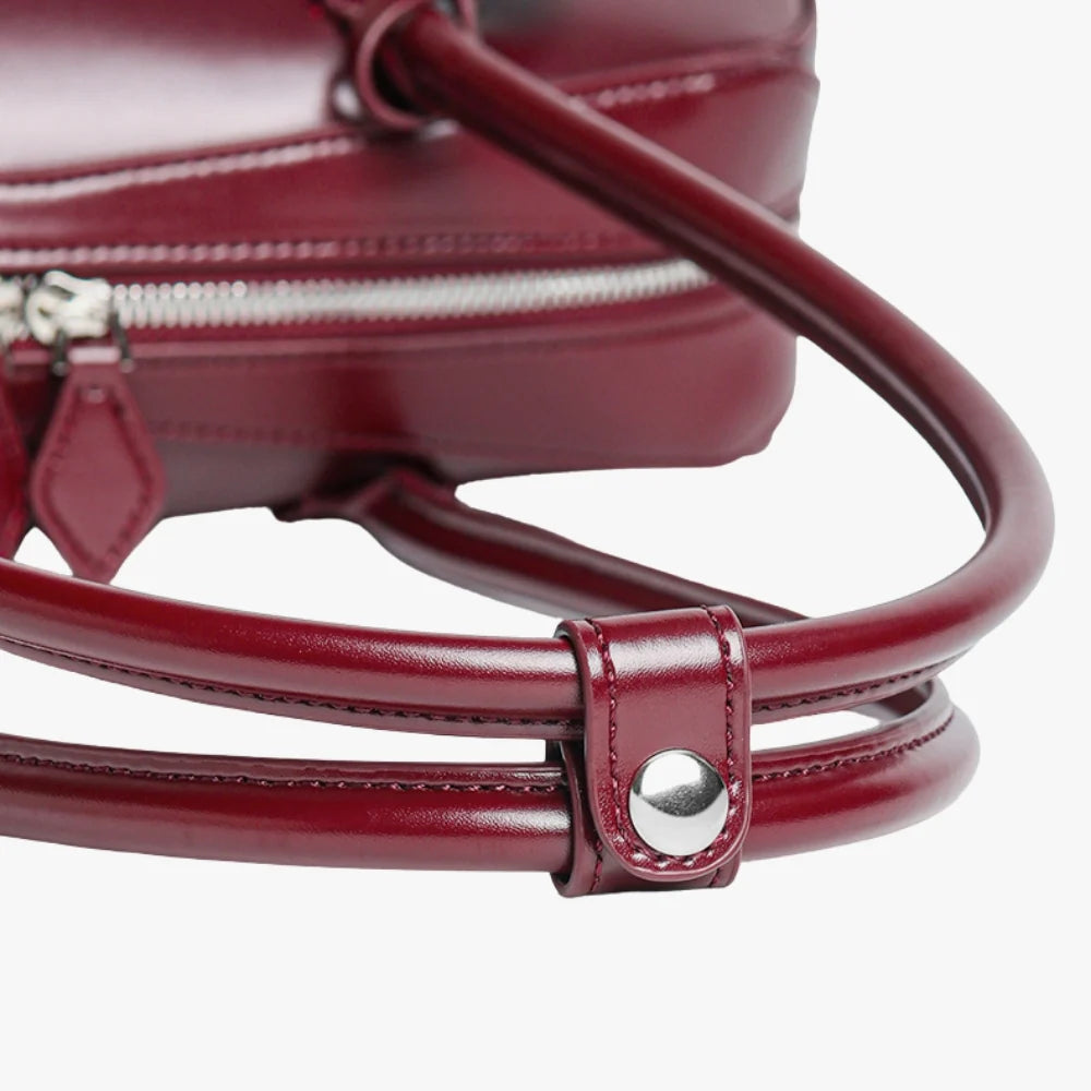 Shoulder Bag Genuine Leather with Top Zip and Slim Handles