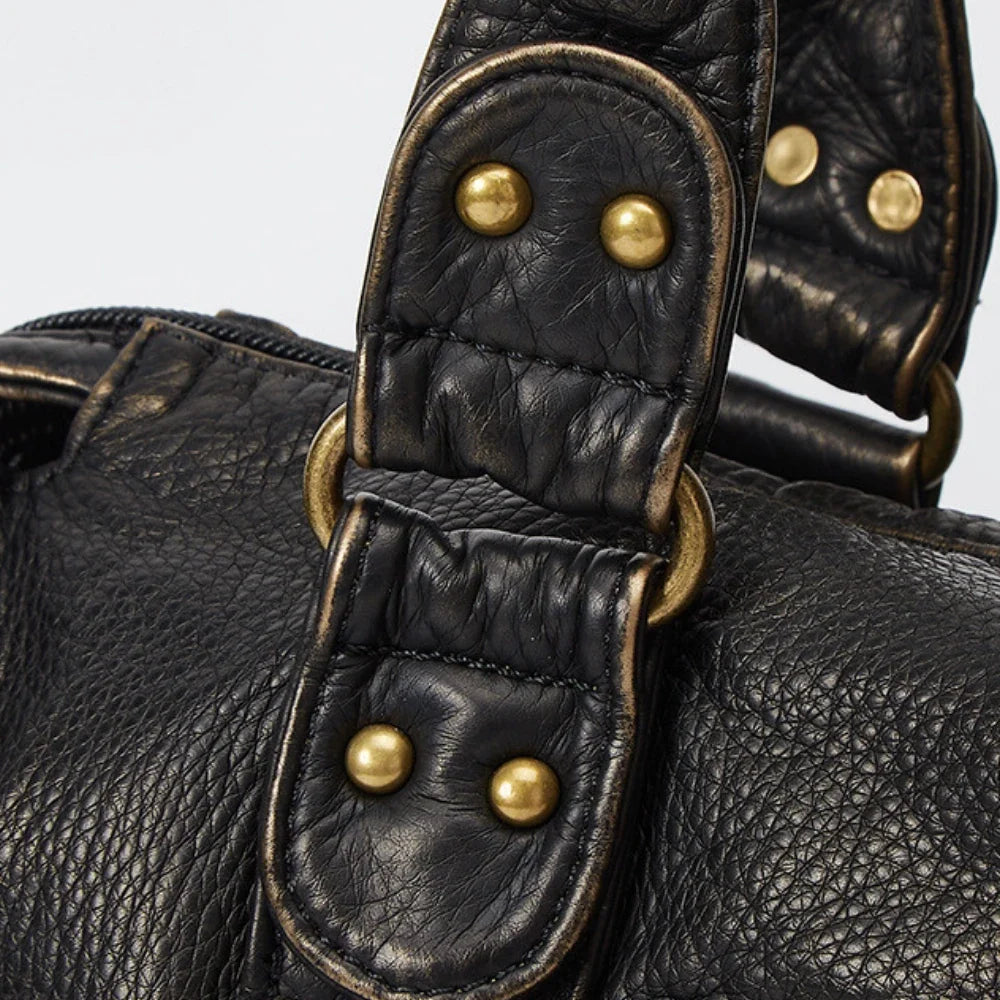 Crossbody Bag Grained Faux Leather with Top Handles and Zip Pockets