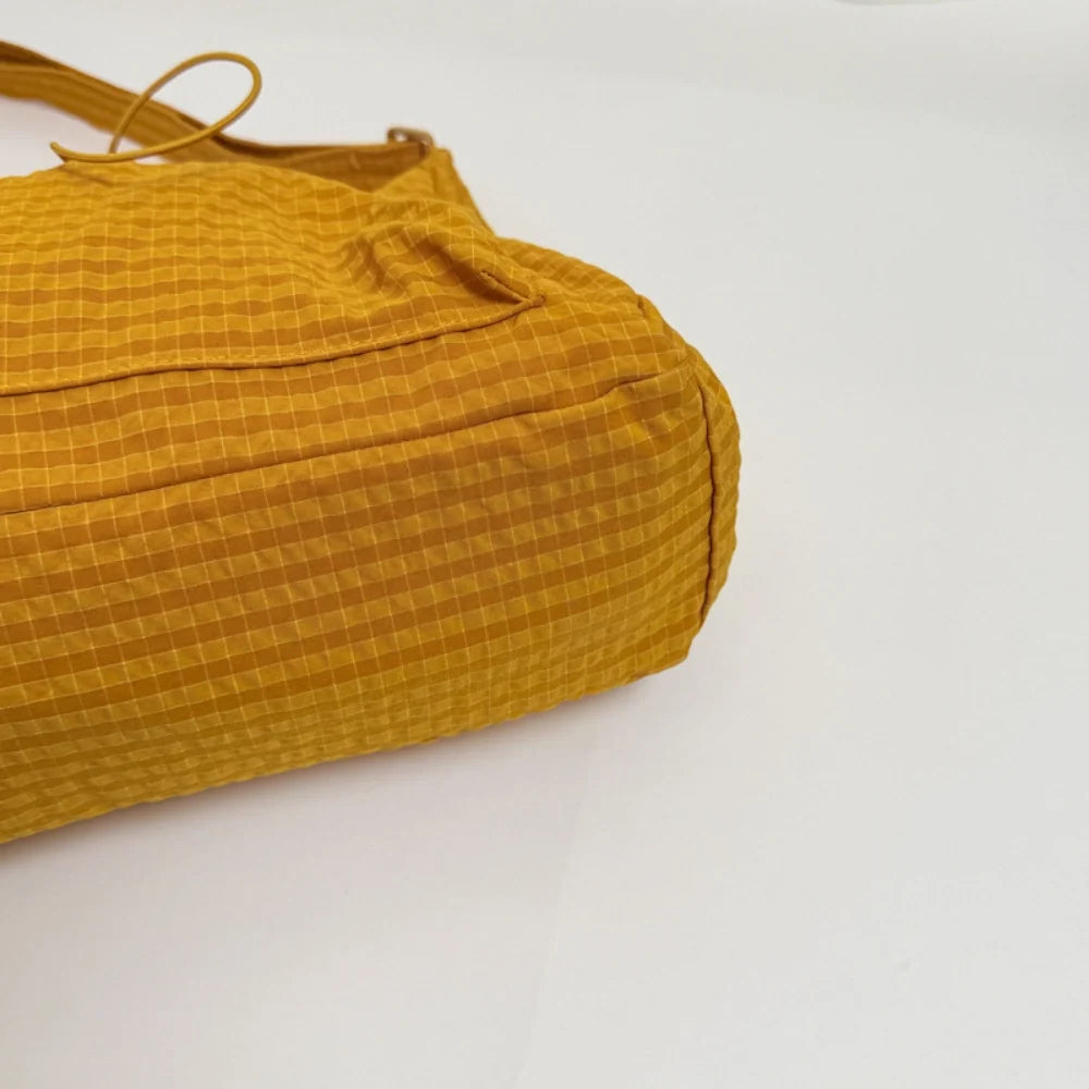 Crossbody Bag Checkered Nylon Polyester with Drawstring Front Pocket