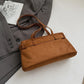 Shoulder Bag Faux Suede with Front Belt and Top Zip