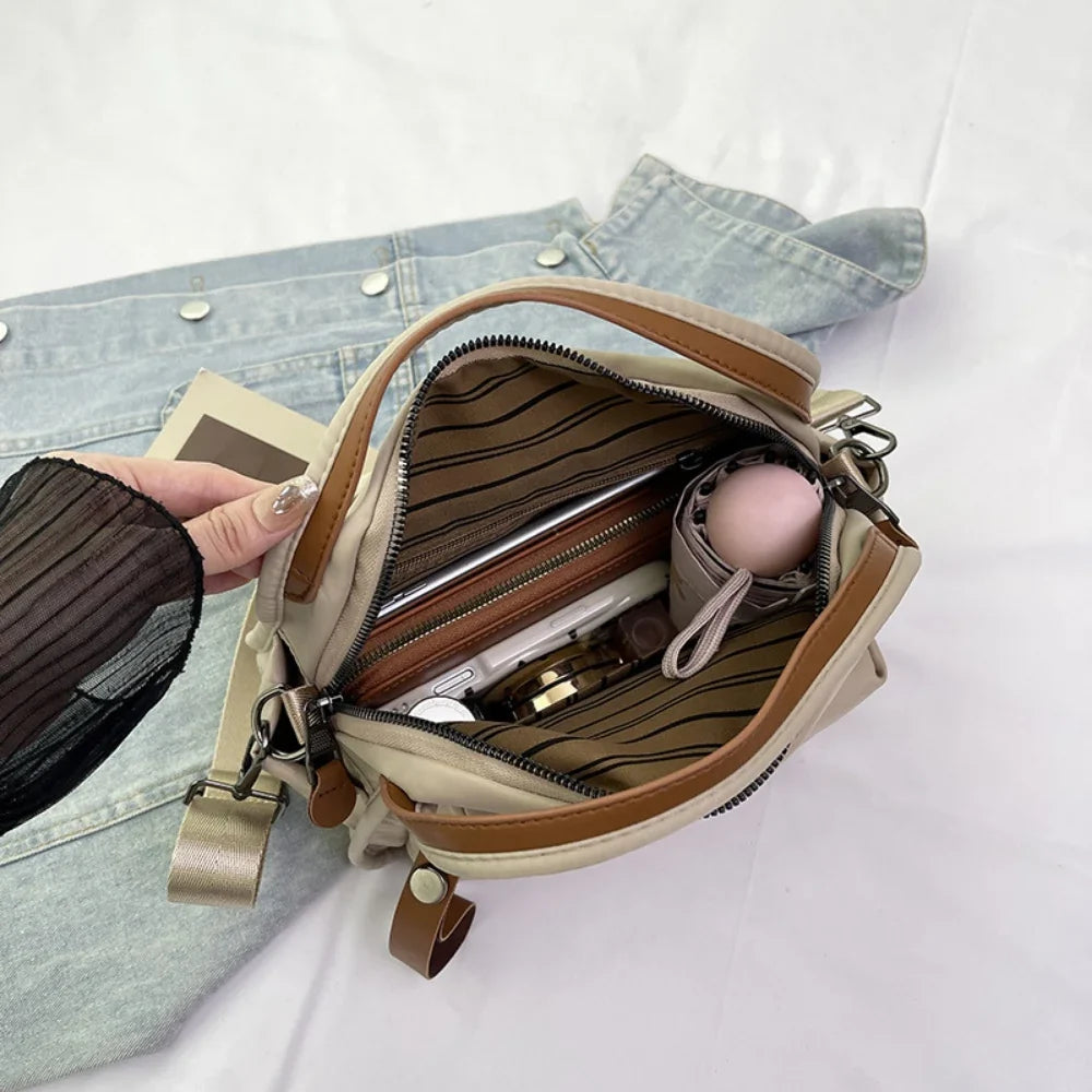 Crossbody Bag Water-Repellent Nylon with Double Zip and Pockets