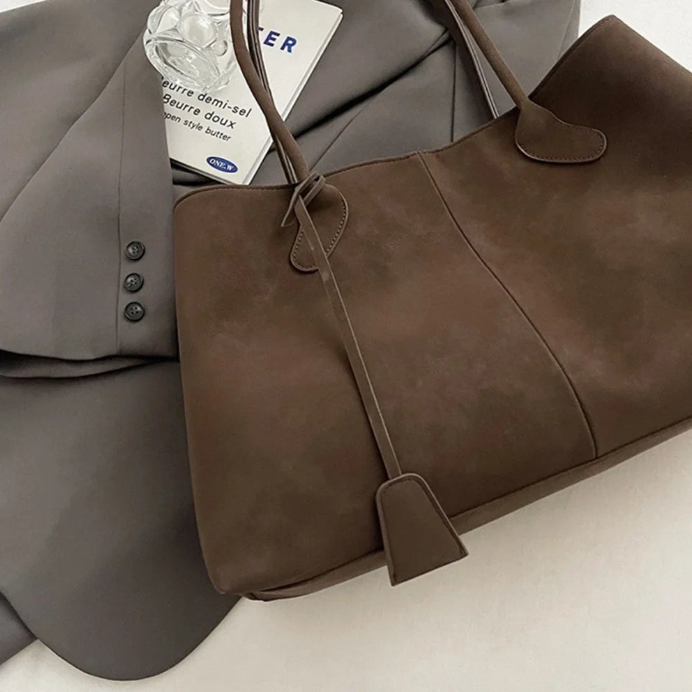 Tote Bag Faux Suede with Magnetic Closure for 16-Inch Laptop