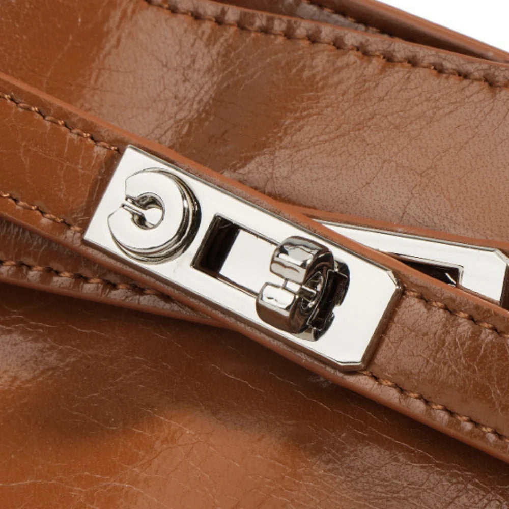 Shoulder Bag Genuine Leather with Turn-Lock and Removable Pouch