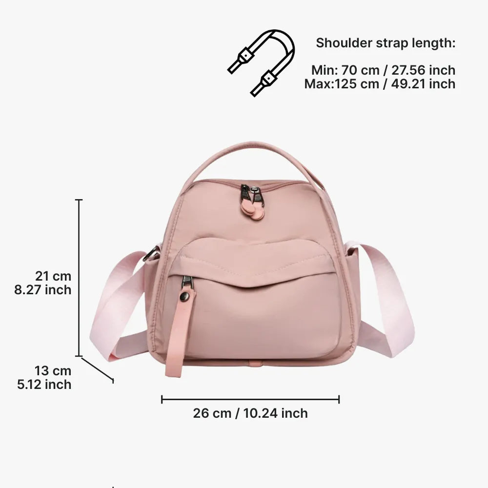 Crossbody Bag Water-Repellent Nylon with Double Zip and Pockets