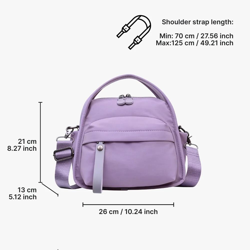 Crossbody Bag Water-Repellent Nylon with Double Zip and Pockets