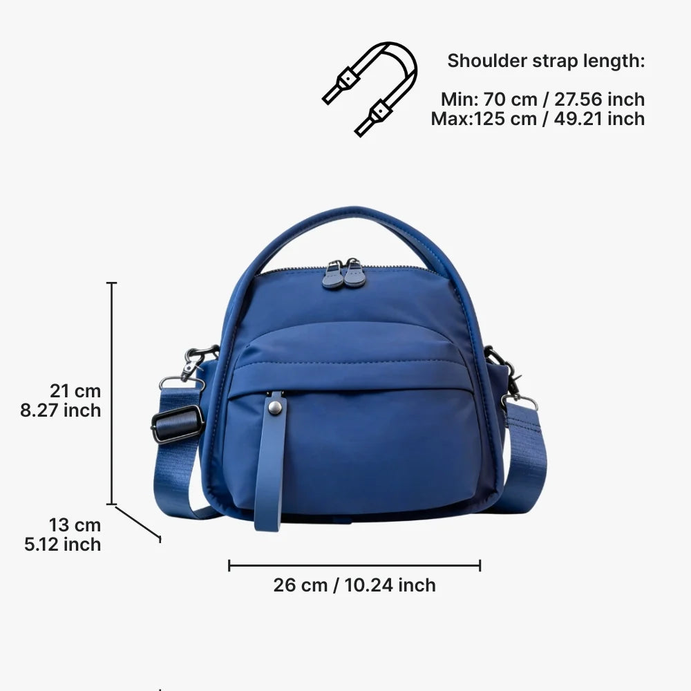 Crossbody Bag Water-Repellent Nylon with Double Zip and Pockets
