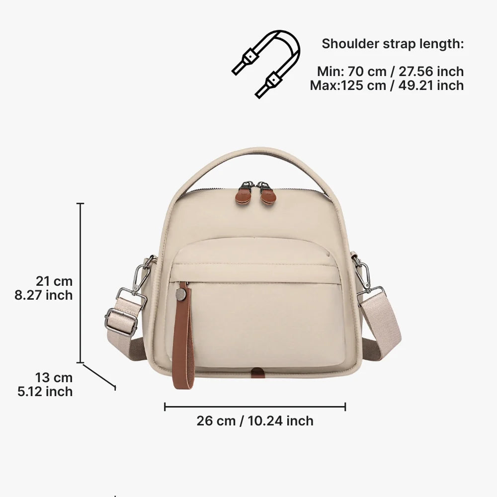 Crossbody Bag Water-Repellent Nylon with Double Zip and Pockets