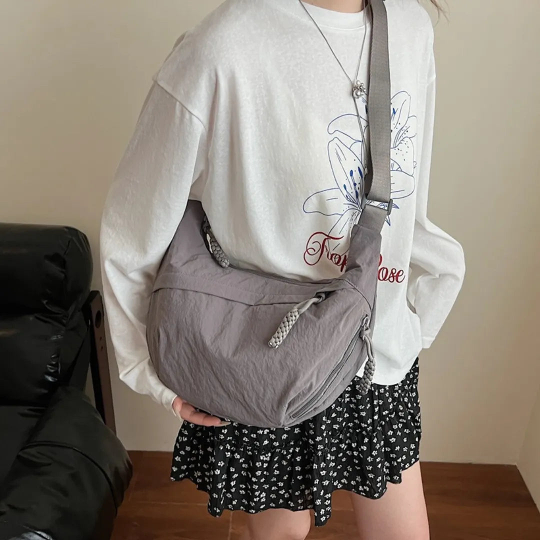 Crossbody Bag Water-Repellent Nylon with Zip and Adjustable Strap
