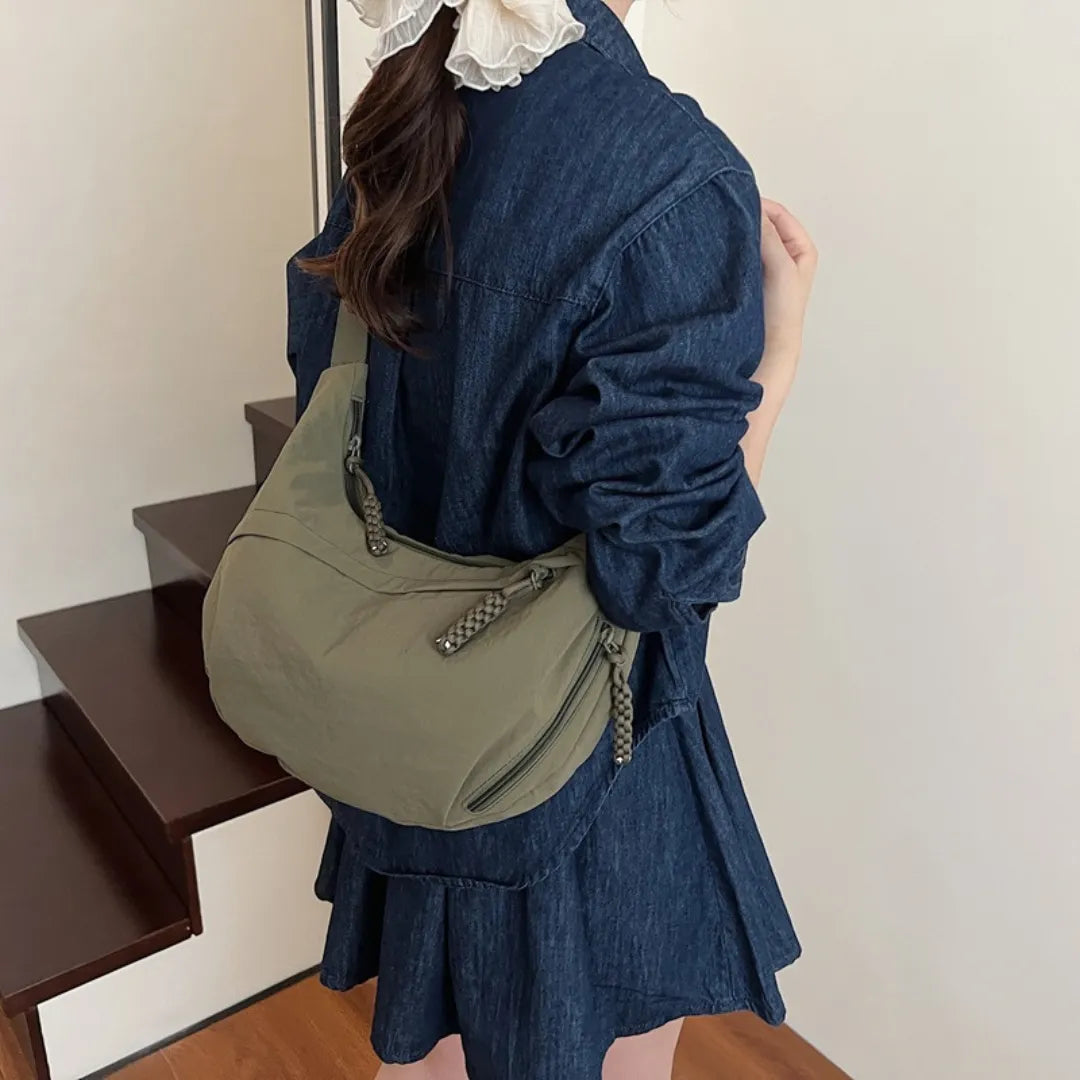 Crossbody Bag Water-Repellent Nylon with Zip and Adjustable Strap