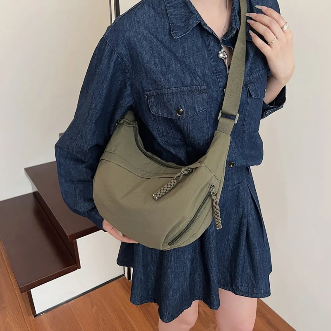 Crossbody Bag Water-Repellent Nylon with Zip and Adjustable Strap