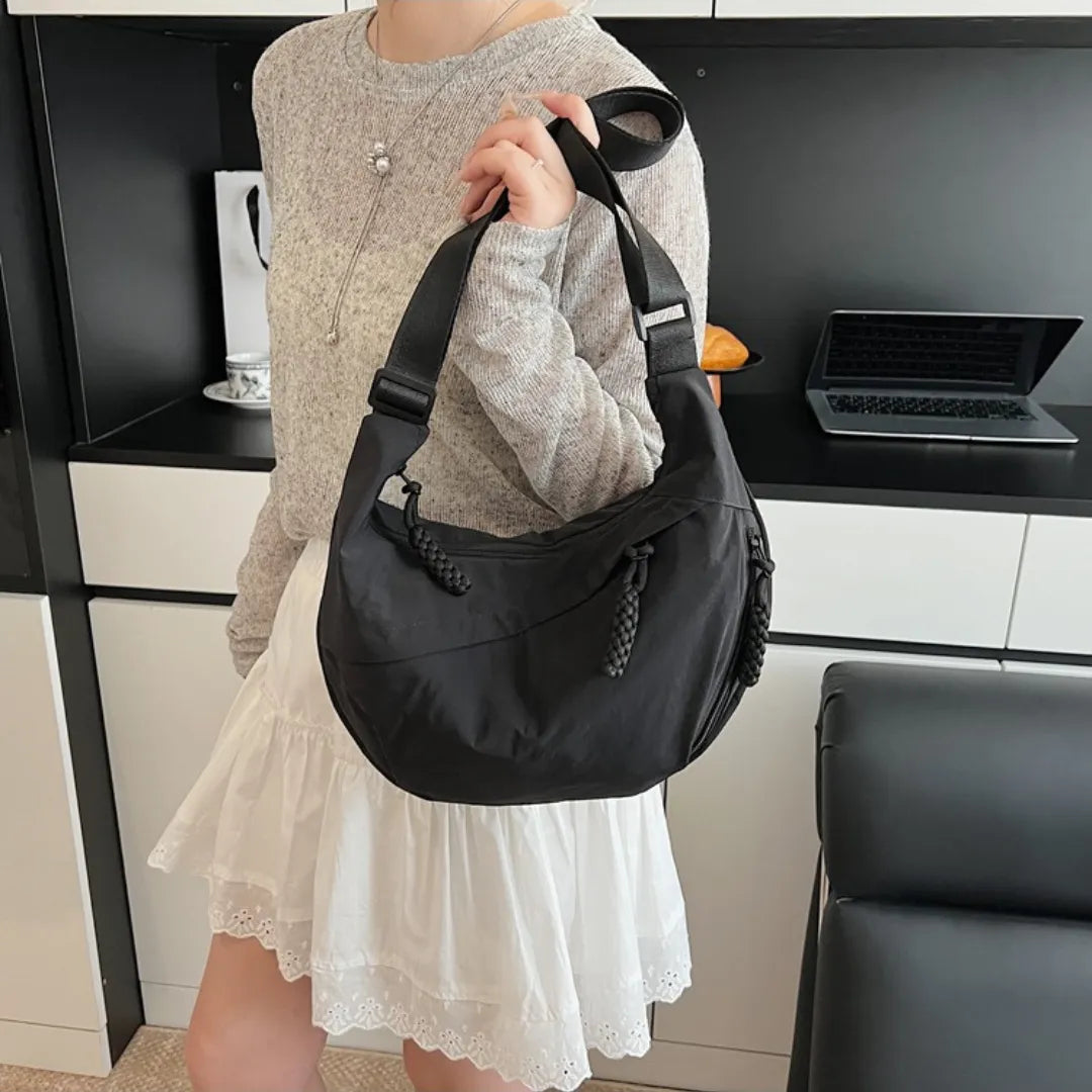 Crossbody Bag Water-Repellent Nylon with Zip and Adjustable Strap